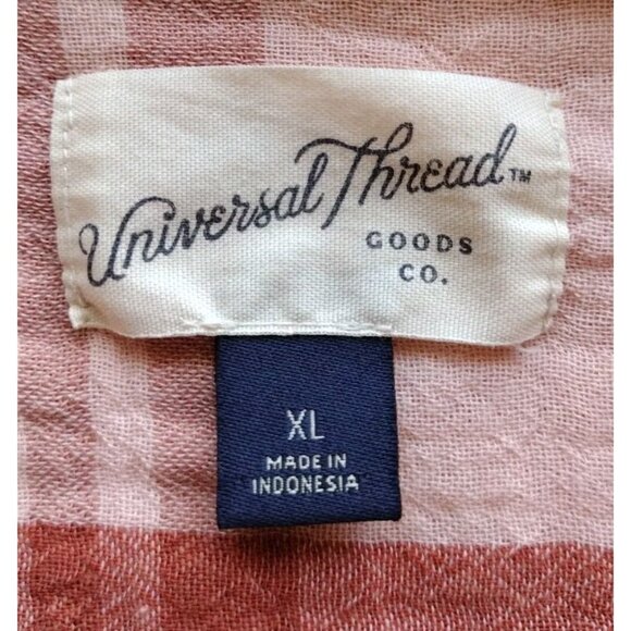Universal Thread Top XL Plaid Button Up Pocket Long Sleeve Salmon Pink - Picture 3 of 11
